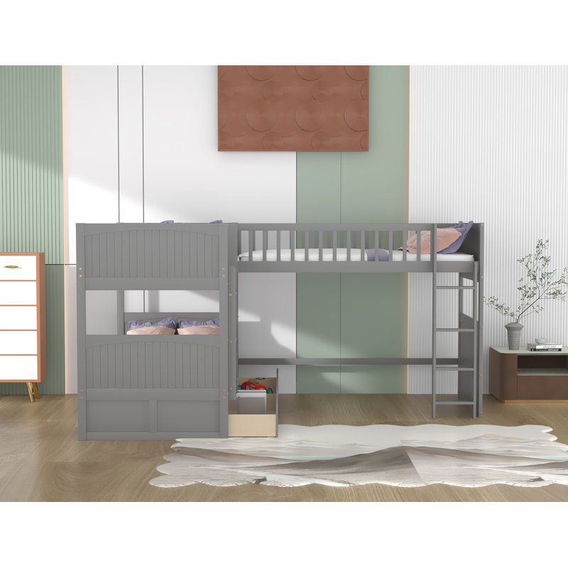 Gyde Kids Twin Over Twin Over Twin Bunk Bed, Grey