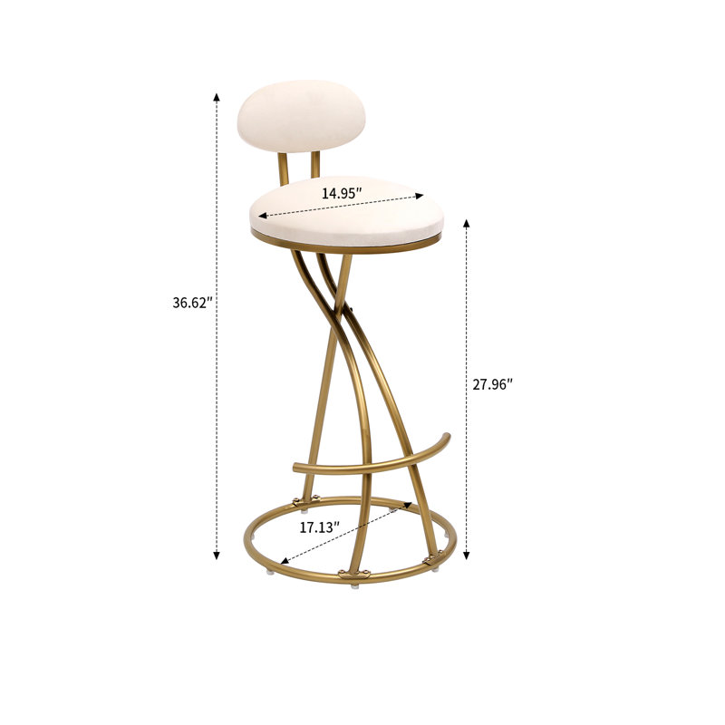 Ensemble de tabourets de bar rembourrés de style moderne de luxe 2 pièces avec base en métal et dossier rembourré convenant à la chambre à coucher et au salon, au bar, aux tiroirs et à la cuisine