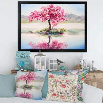 Cerisier oriental sur le lac - peinture sur toile