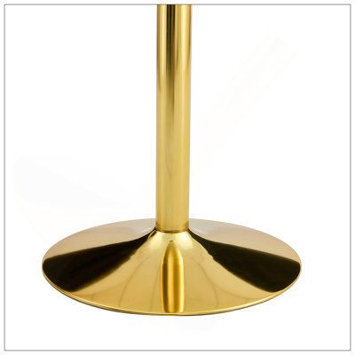Un plateau en verre de 35 pouces de diamètre et une table de salle à manger ronde moderne et minimaliste avec des pieds en métal doré. Idéal pour les salles à manger, les salons et les salles de réunion.