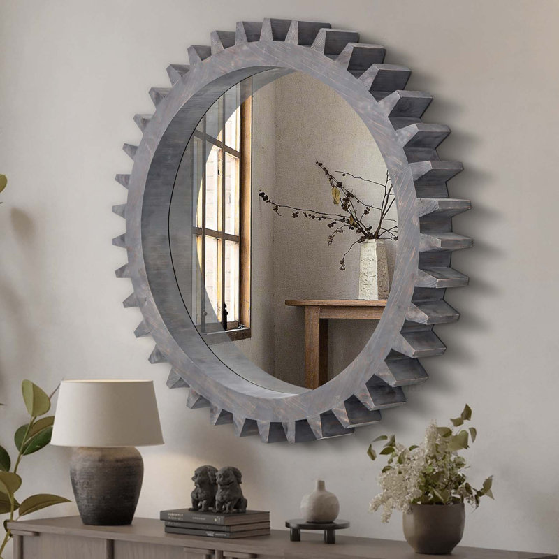 Miroir décoratif en forme de meuble vintage rétro en bois de 42 po x 42 po pour le vestibule du salon de la salle de bain ou assemblé à votre goût (brun écorce antique)