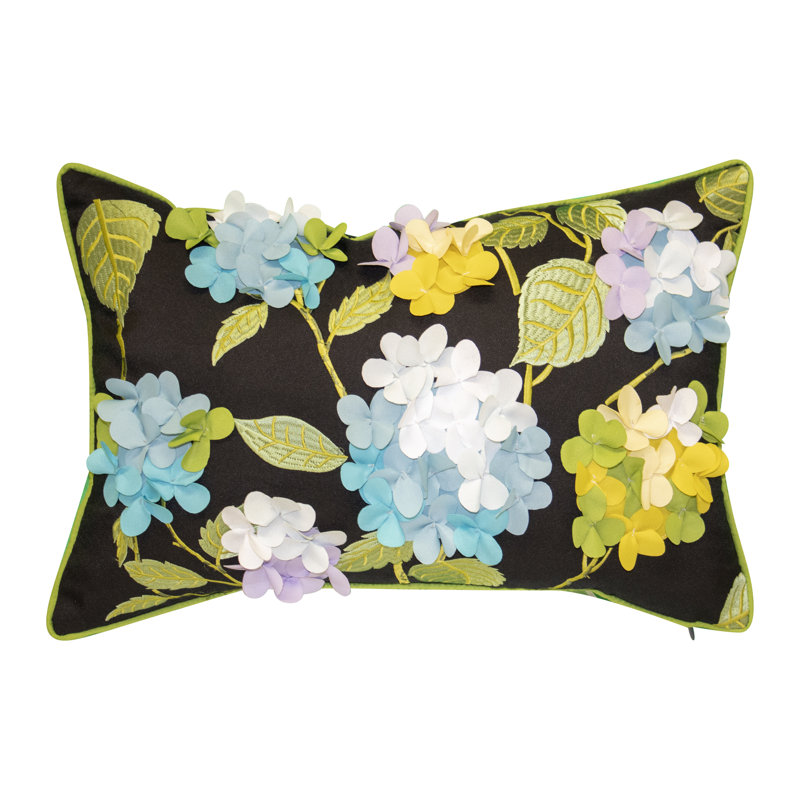 Housse de coussin rectangulaire pour l'intérieur et l'extérieur Hydrangea, Noir multi