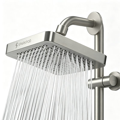 Pommeau de douche effet pluie – Carré de 15 cm, finition or égyptien luxueux, jet haute pression à 90°, angle réglable, installation sans outil, raccord universel
