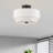 3 Light Brushed Nickel Large Semi-Flush With Hand Crafted Off-White Fabric Hardback Shades-1409210726