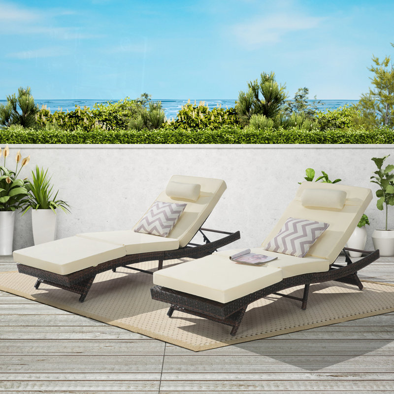 Ensemble de 2 chaises longues inclinables en osier pour l'extérieur, Kaki