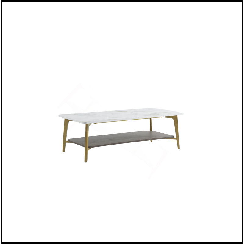 Coffee Table Rectangular Center Table for Living Room Open Space Side Table with Metal Frame