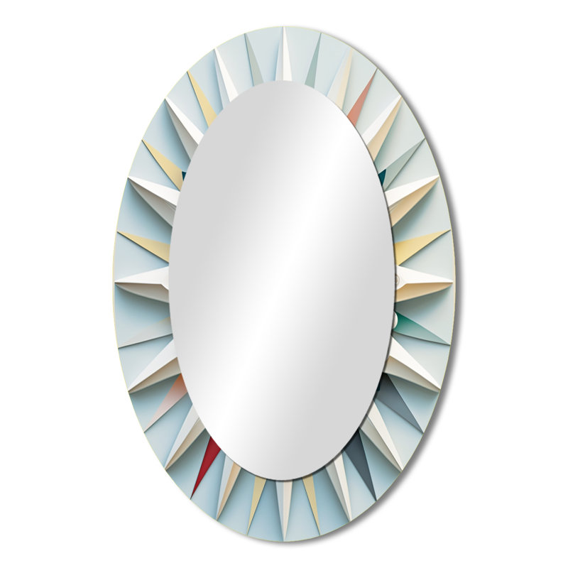 Visionary Dream Retro Mandala On White VIII - White Oval Wall Mirror Decor, 36" x 24"