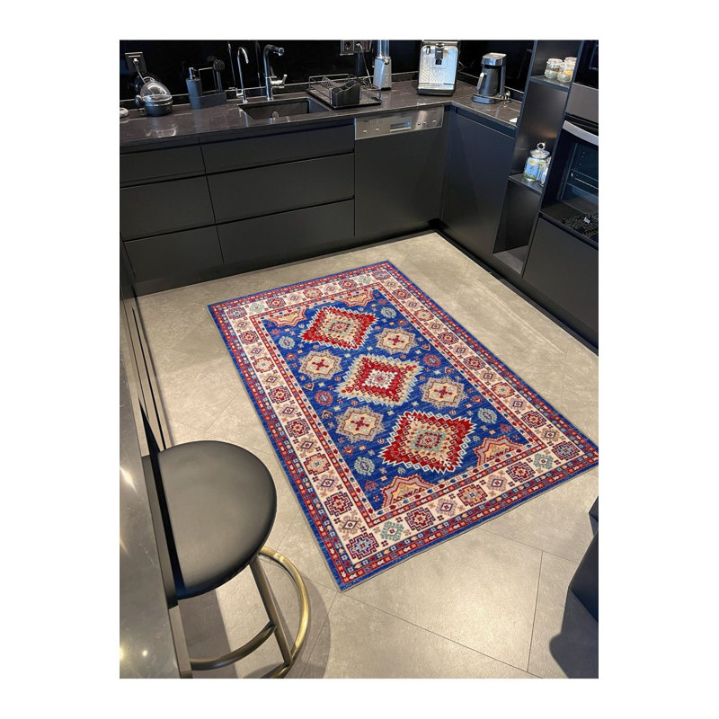 Tapis bleu lavable décoratif moderne rétro, Sous-tapis carré 3 pi 3 po inclus