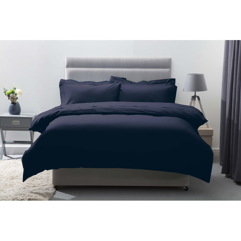 Cotton Solid Colour Duvet Cover Set with Pillowcases, Single Duvet Cover + 1 Standard Pillowcase, Navy