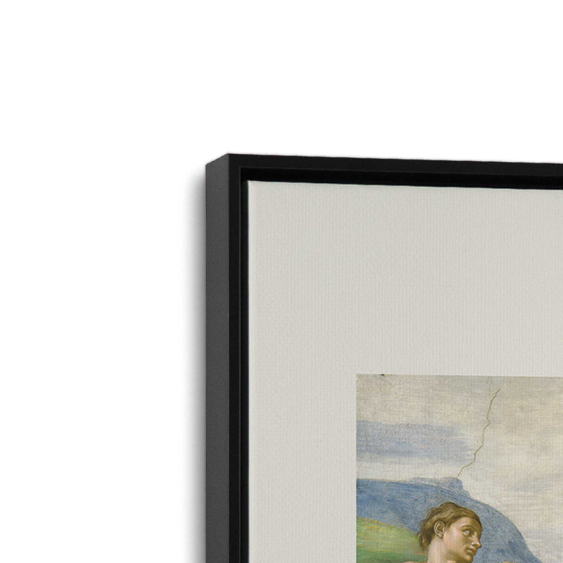 La création d'Adam par Michel-Ange v2, H 24,75 po x l 36,75 po, Cadre flottant noir satiné