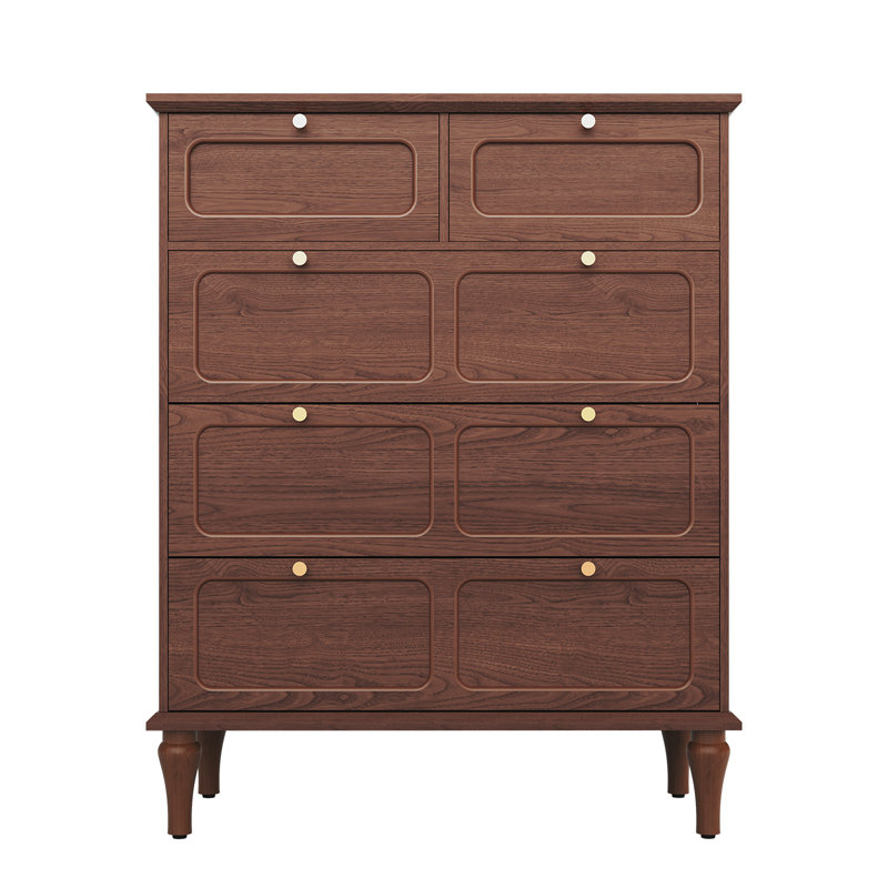 40.4"Mid-century 5-Drawer Tall Chest, Metallic Handles with Anti-Tilt Design, Brown