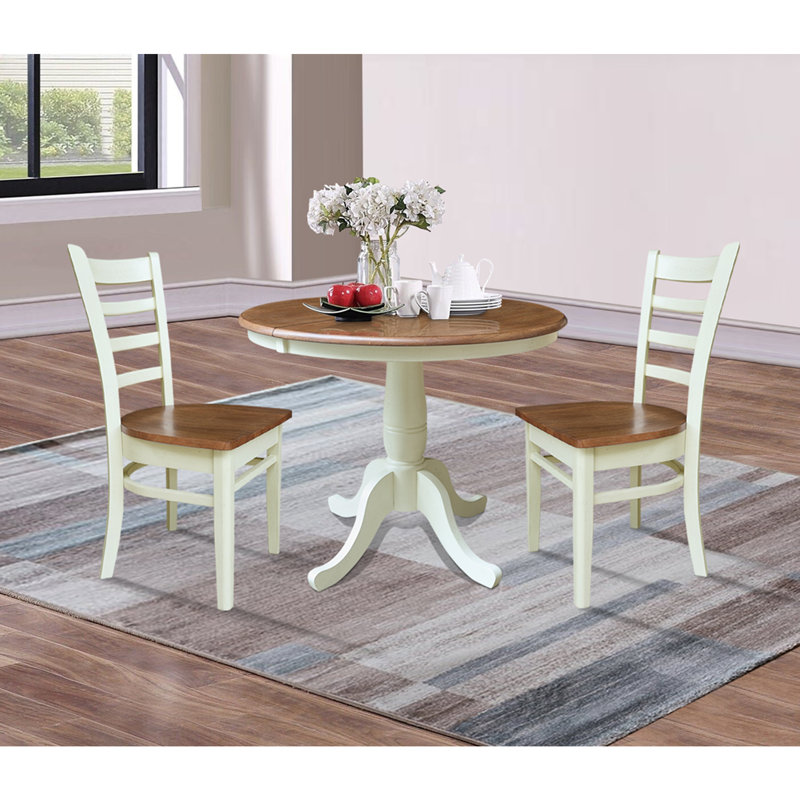 Ensemble de salle à manger extensible en bois massif Echols, 3, Noyer blanc / écorce