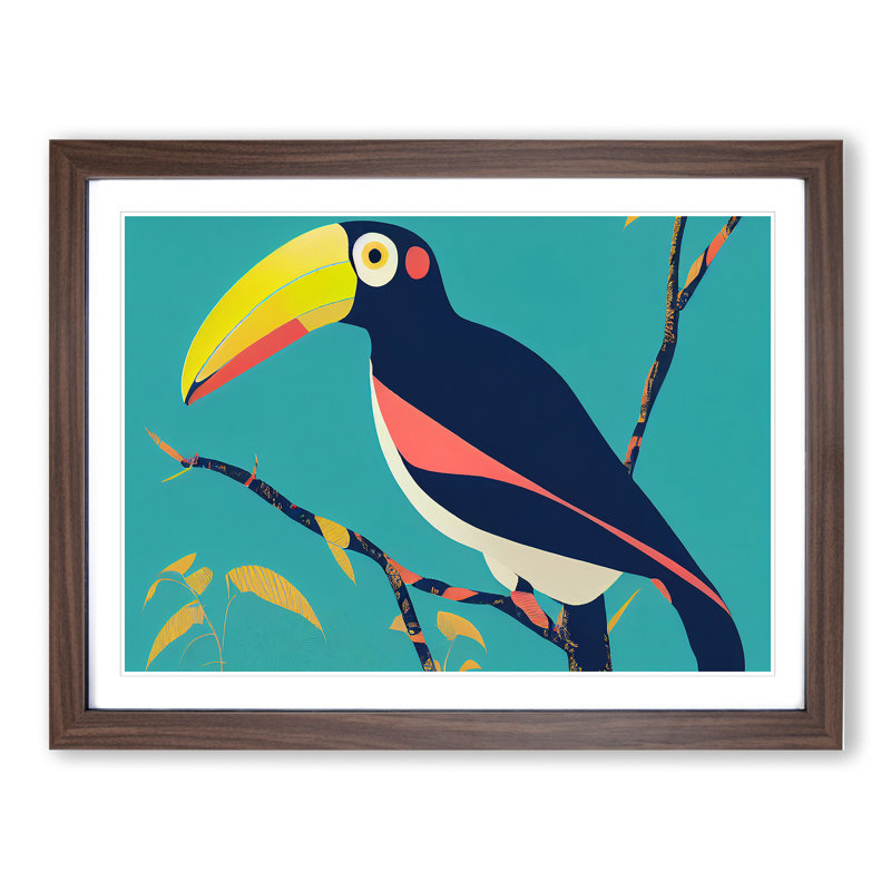 XH1022-7268X Quirky Toucan Bird Abstract 1 Piece Single Picture Frame Wall Art, 34cm H x 46cm W, Walnut