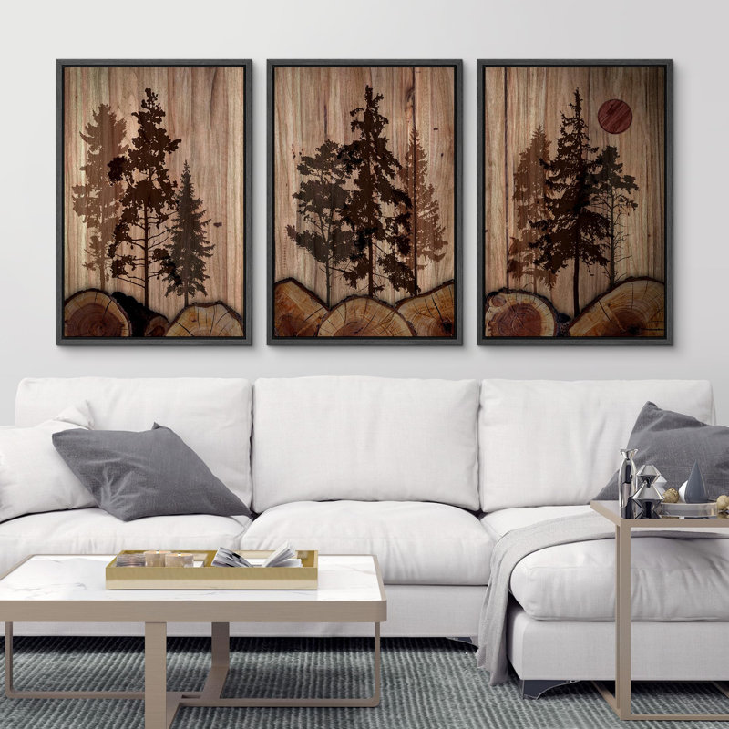 Minimalist Tree " Mountain Pine Tree Nature Wilderness Modern Decor Relax Calm Chic Living Room Bedroom Office " 3 - Pieces