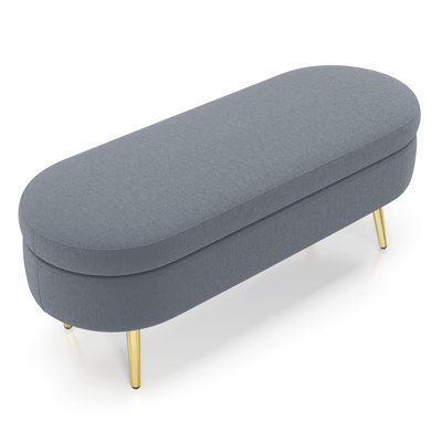Ottoman Oval Storage Bench, Flannel with Metal Legs-Dark Gray(43.5"x16"x16")