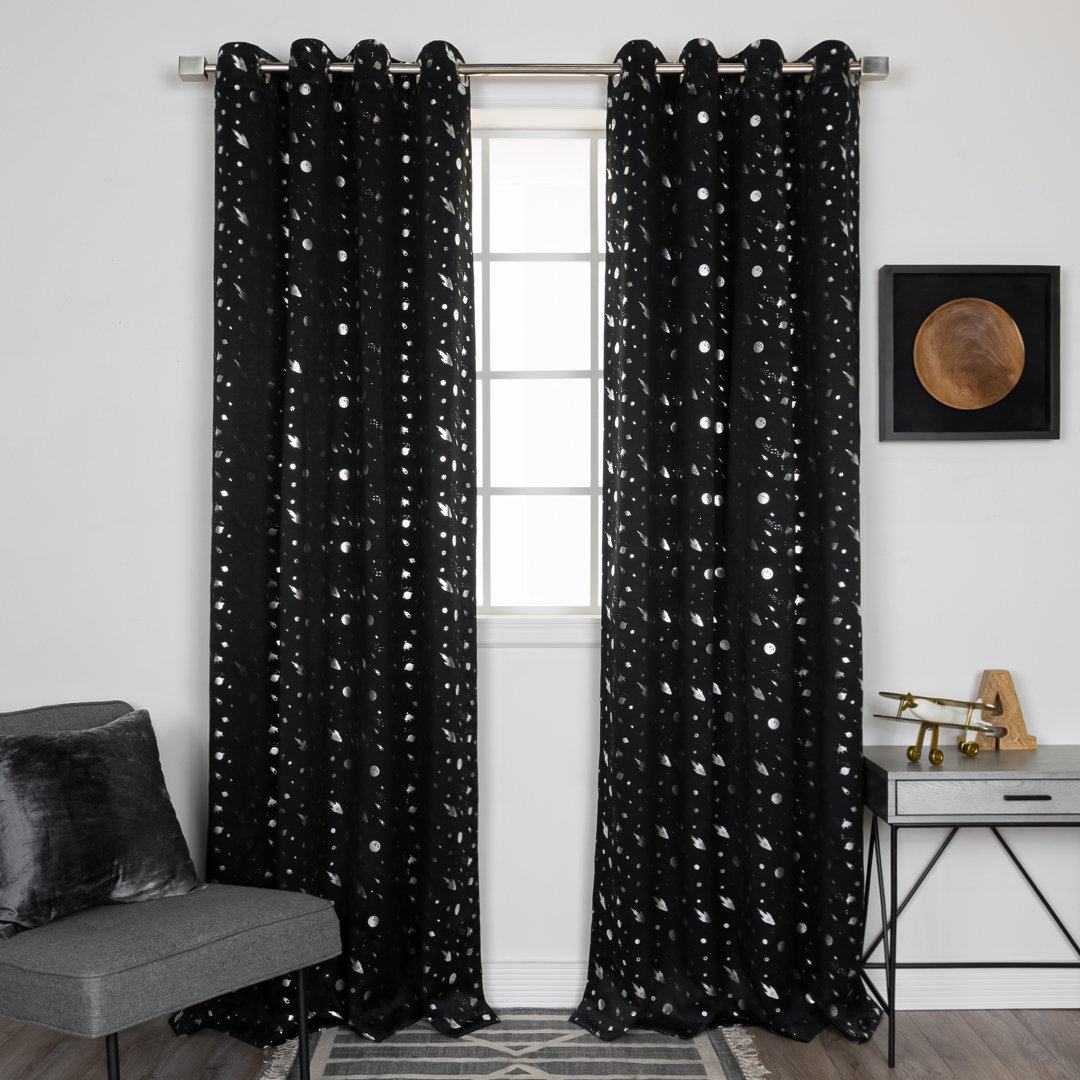 Tatyana Silver Foil Outer Space Polyester Blackout Curtain Pair (Set of 2) Mason & Marbles Curtain 