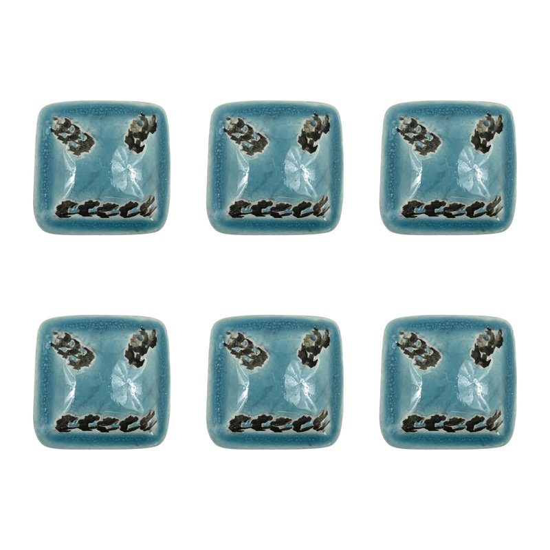 Ensemble de six boutons de tiroir carrés en céramique sarcelle patinée
