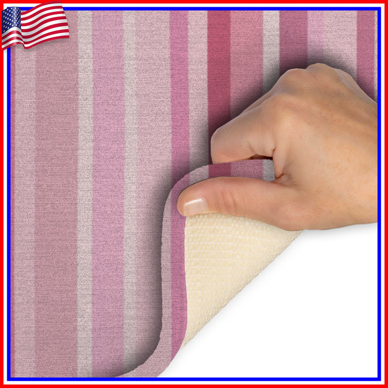 Tapis de bain à rayures, Simple - L 34 po x l 21 po, Rose / rayures rouges