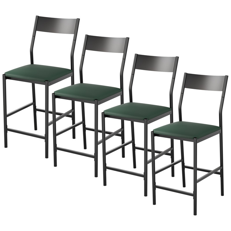 Ensemble de 4 tabourets de bar en cuir de polyuréthane avec dossier et repose-pieds Modern, Vert