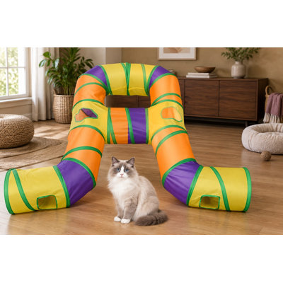 Conçu pour les chats d'intérieur, les chatons, les chiots et les lapins, ce tunnel portatif aux couleurs de l'arc-en-ciel est résistant aux déchirures, imperméable, lavable et pliable.