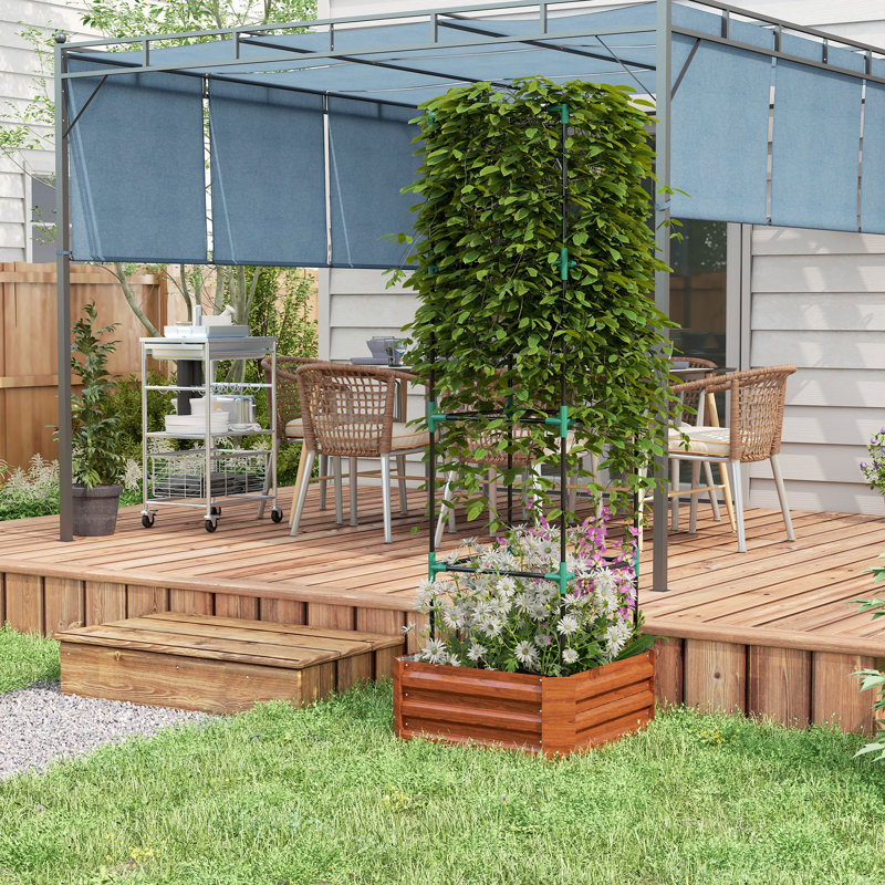 Lit de jardin surélevé en métal avec treillis Shanav, Brun, H 73,6 po x l 19,2 po