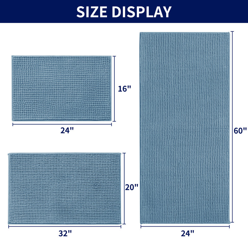 Tapis pour salle de bain Azriah Luxury Chenille, L 24 po x L 60 po, Bleu pierre