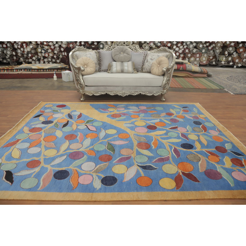 Tapis art déco chinois à teinture végétale 8 x 10