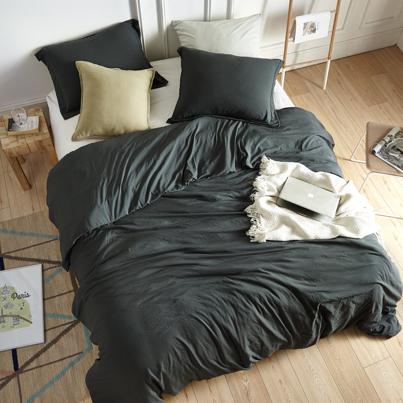 Polyester Twill Duvet Cover Set, Twin XL Comforter + 1 Standard Sham, Faded Black