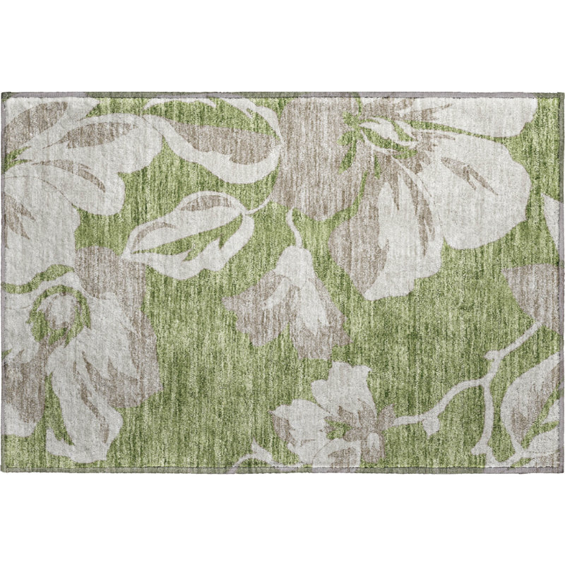 Premium Machine Washable Prisco Olive Rug, Rectangle 1'8" x 2'6"