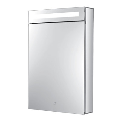 FINE FIXTURES Silver Aluminum Single-Door LED Medicine Cabinet with Dimmable Top Light and Soft-Touch Switch