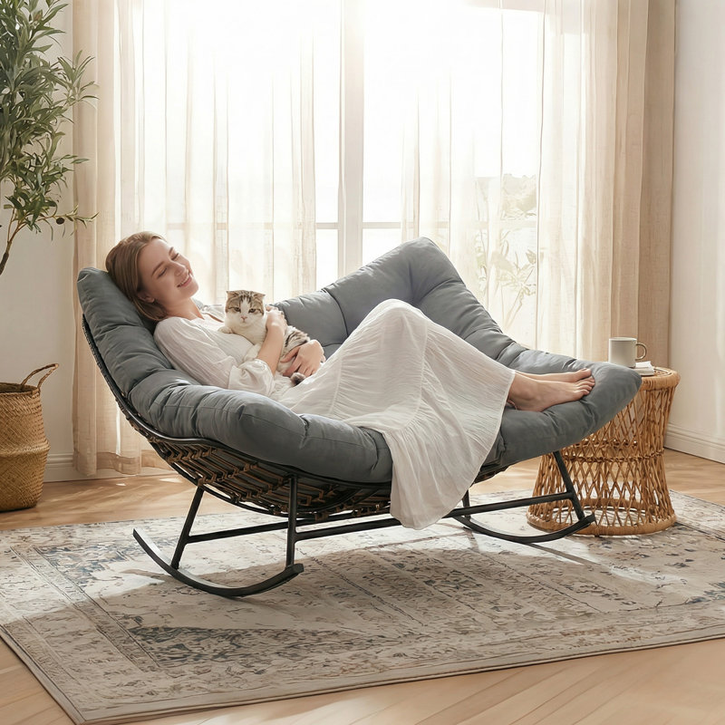 Outdoor Rocking Papasan Chair with Cushion