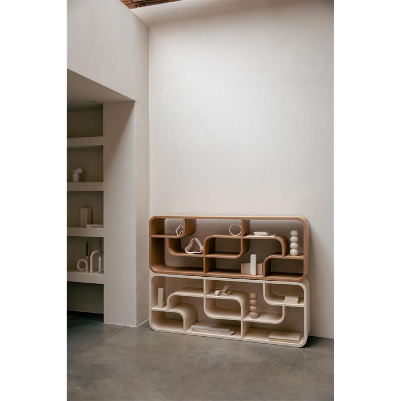 Cabinet Solid Wood Geometric Bookcase, Natural