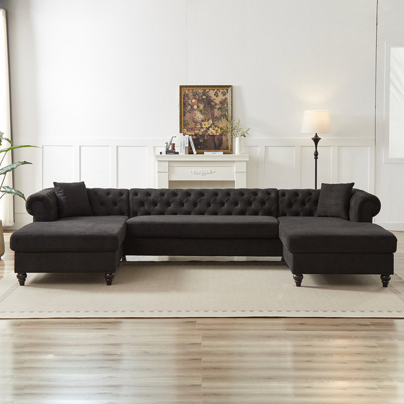 Canapé 135,5 po en forme de U avec deux chaises longues, Noir