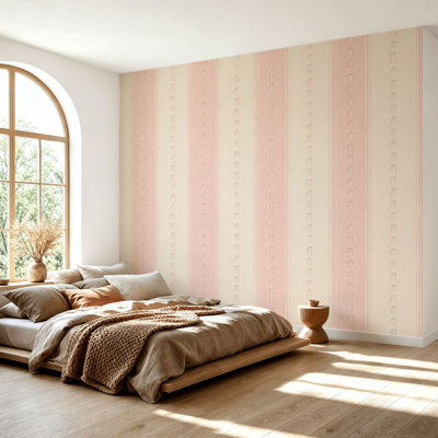 Wall Mural Peel and Stick Wallpaper Soft Pink Cream Vertical Stripe Minimal Geometric Self-Adhesive Removable Contact Paper Wall Decor for Living Room Bedroom 69"H x 96"W