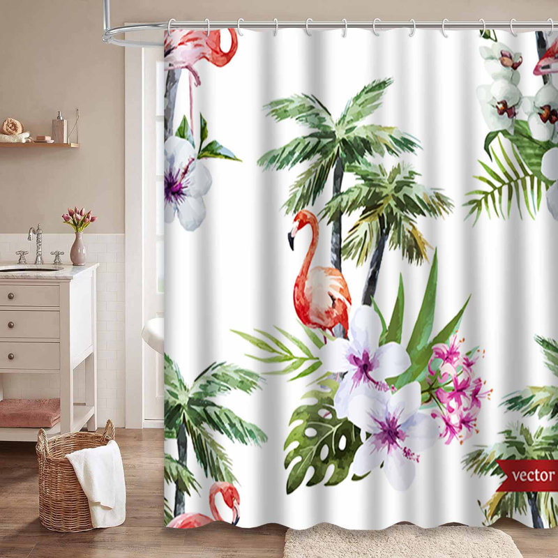 Rideau de douche imperméable à l'eau avec palmier tropical hawaïen avec 12 crochets, L 72 po x l 78 po
