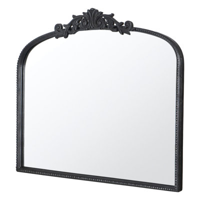 Large 40" X 31" Arch Mirror. Baroque Inspired For Living Room, Bathrrom, . Black Finish. 50% Glass, 30% Iron, 20% . 20.5Lbs Mirror With Elegant Ornaments. For Console, Bathroom. Black.