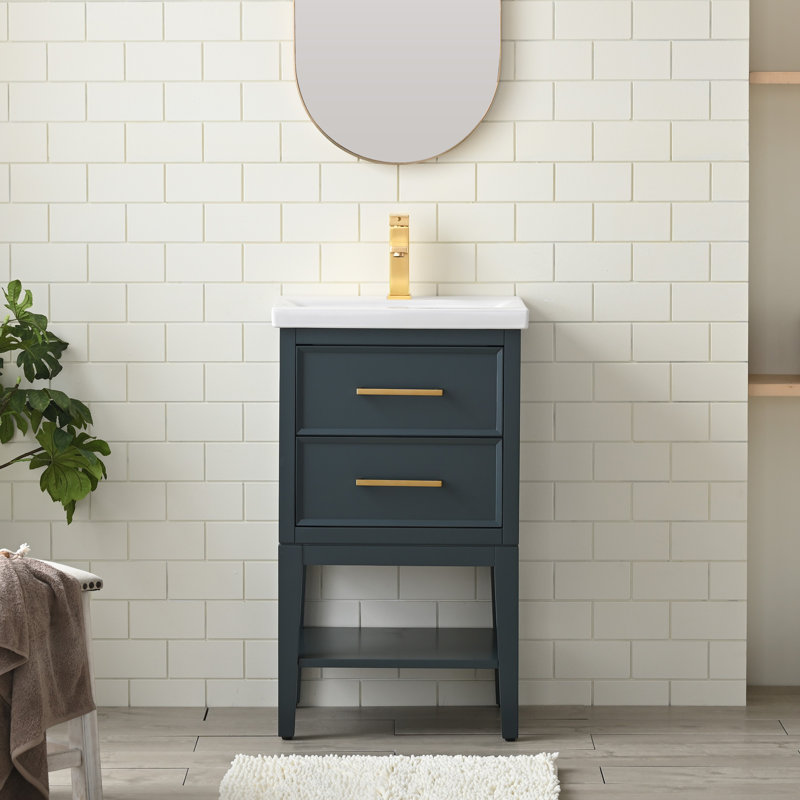 Meuble-lavabo simple 20 po avec comptoir en céramique Brodnax, Bleu rétro