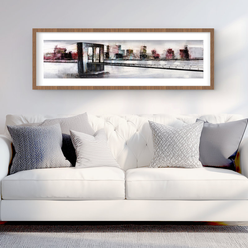 Paysage urbain abstrait avec pont - décor encadré noir mat
