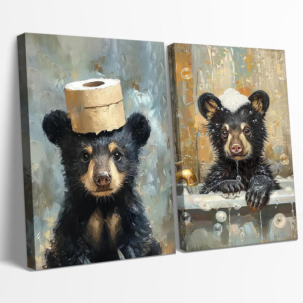Dakota Fields 2 Pcs Bear Bathroom Wall Art Funny Bathroom Animal ...