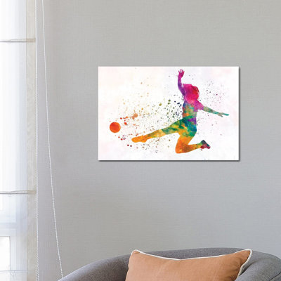Woman Soccer Player 11 In Watercolour by Paul Rommer - Wrapped Canvas Painting