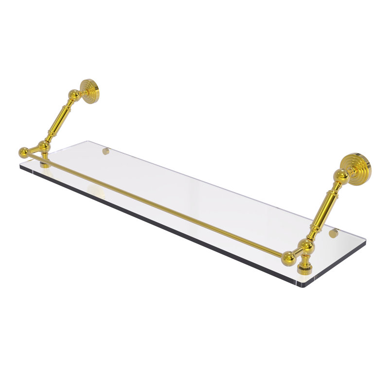 Tablette flottante avec barre de galerie hertzler, Laiton poli, H 7,3 po x l 30 po x P 8,6 po