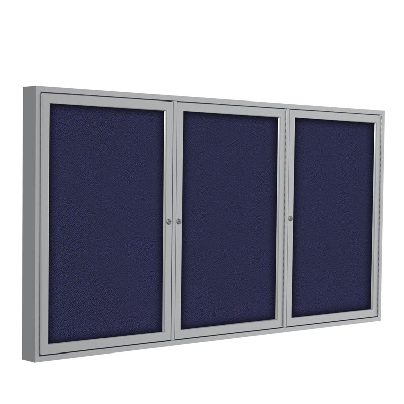 Tableaux d’affichage à 3 portes en tissu clos ghent, Satin, Bleu, H 4 pi x l 6 pi
