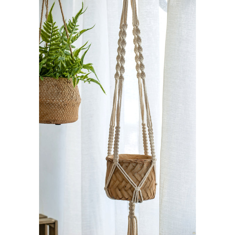 Set Of 2, 5X5x4.5" Hanging Planter With Cotton Hanger, Bohemian Style