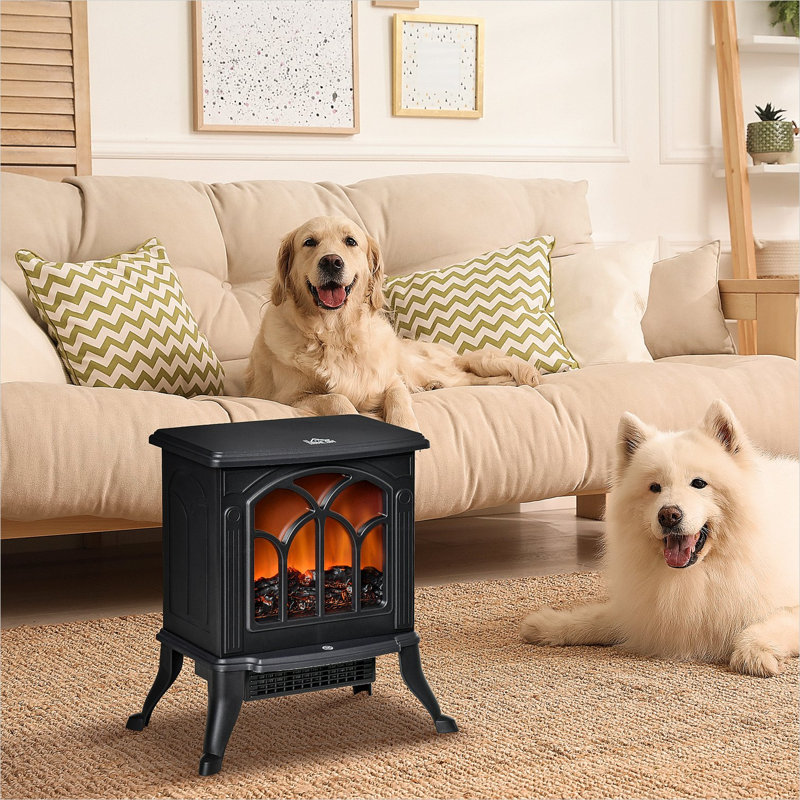 Plug-in portable stove electric fireplace, 14.75 W, sleek black plastic, 215 sq ft coverage