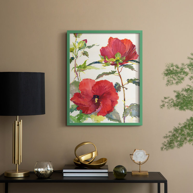Hibiscus Glow II Framed Print - Solid Wood, 30" H x 24" W, Green
