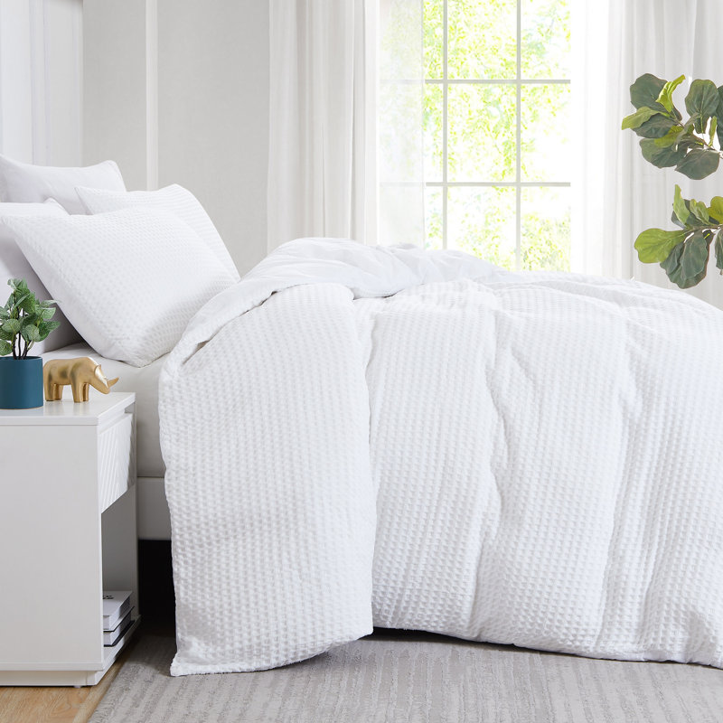 Ensemble de housse de couette en lin tissé gaufré Southshore Fine Linens en blanc, literie 100% coton texturé avec fermeture à boutons et attaches d'angle, 1 housse de couette et 1 taie décorative, simple / simple TG