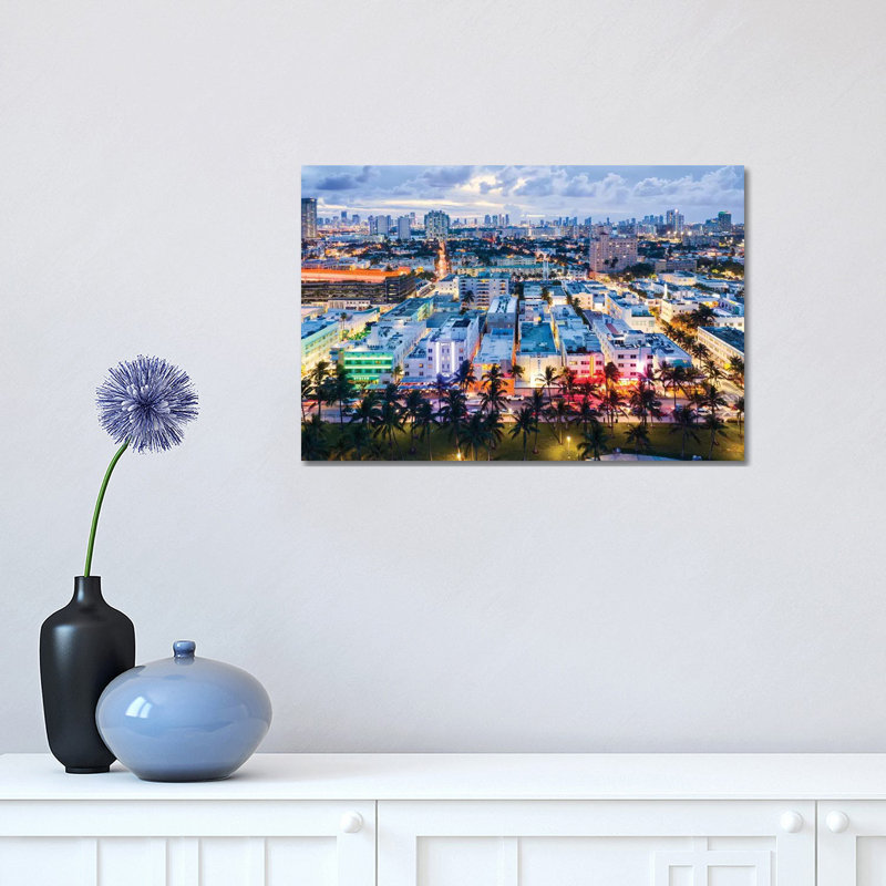 Ocean Drive And Skyline, Miami by Matteo Colombo - Print on Canvas, Wrapped Canvas, 30.48cm H x 45.72cm W x 1.91cm D