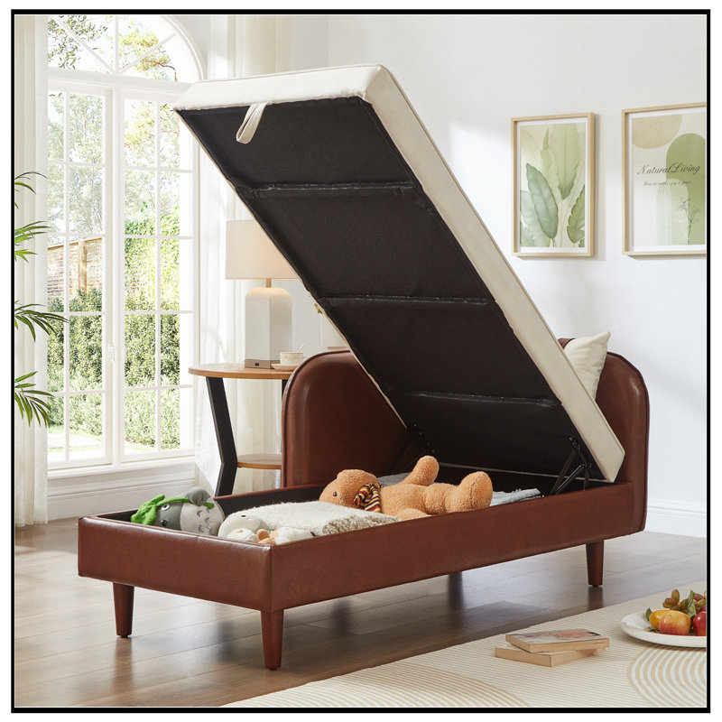 Chaise longue rembourrée avec rangement, Brun / beige