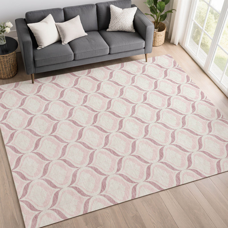 Tapis Ikat Mayfield AMF2379 lavable à la machine de qualité supérieure, Rose, 10 pi x 14 pi