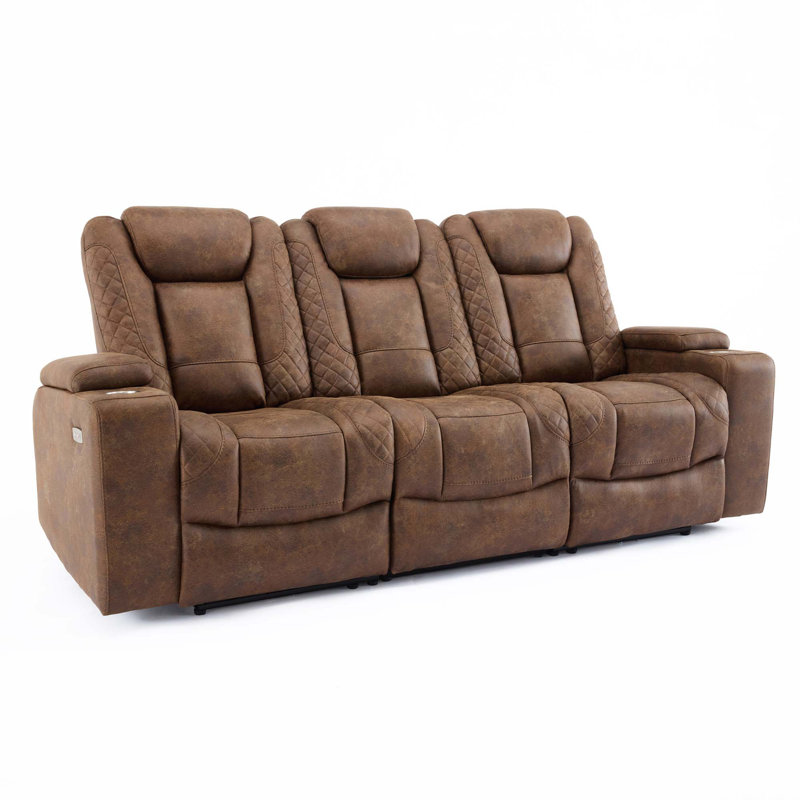 Roska 6 Seater Linen Reclining Sofa, Brown